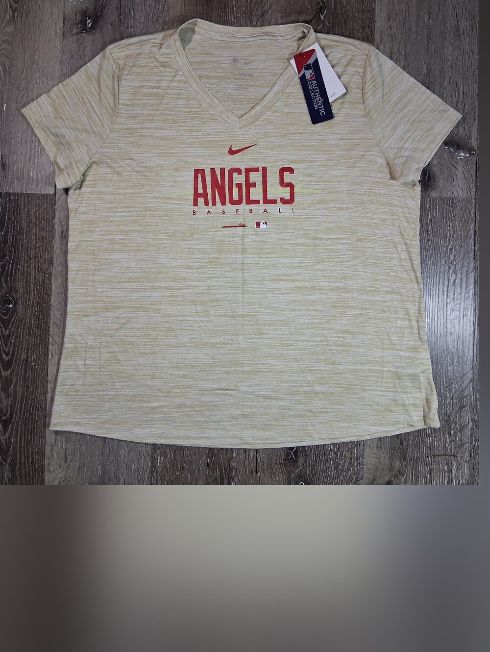 Nike Women's Dri Fit Shirt 2XL Cream LA Angels Performance V-Neck Tee